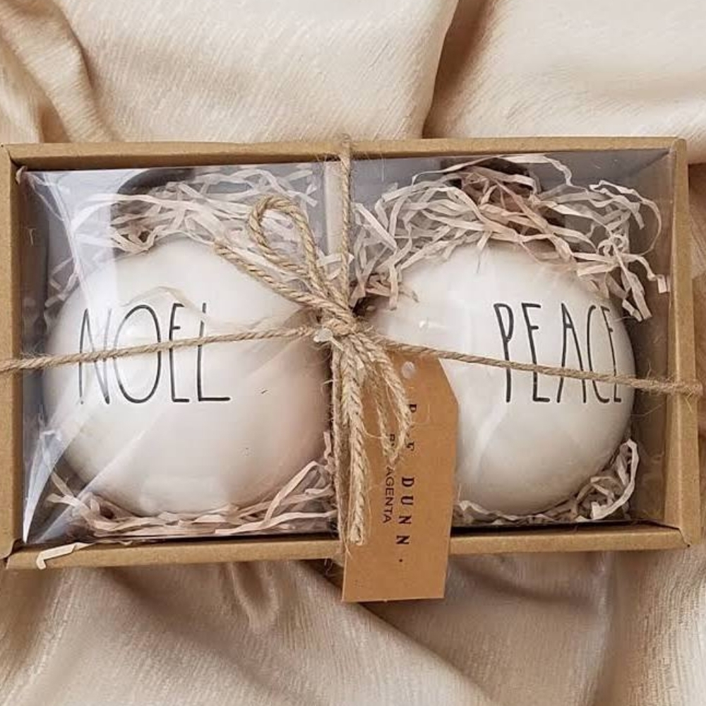 Rae Dunn 2021 Ceramic Ornament Gift Set Noel Peace New